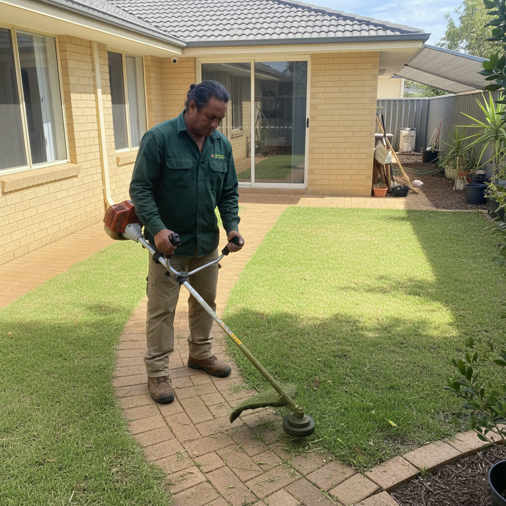 Professional outdoor maintenance equipment in use